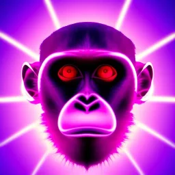 A beautiful portrait of a cyborg monkey purple neon color scheme, high key lighting, volumetric light high details psychedelic background