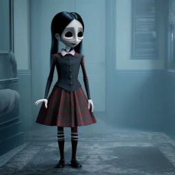 Addams Family film still of jenna ortega as a gothic schoolgirl, directed by tim burton highly detailed, volumetric lighting, unreal engine, 8k