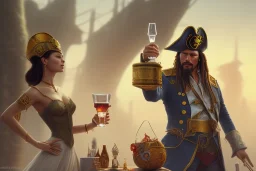 a Photorealistic dramatic hyperrealistic king of pirates paint , Pirate is holding a beer,Crystal black eyes, elegant, by WLOP,Artgerm,Greg Rutkowski, Beautiful dynamic,shadows,Artstation,concept design art,Octane render,8K