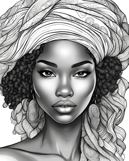 outline art for a gorgeous and sweet black african lady face, boho waves, coloring page, white background, sketch style, only use outline, clean line art, white background, no shadows and clear and well outlined