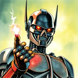 retro anime style, full color, dark serious 1980s anime terminator like robot, moebius artist, magic, watercolor,