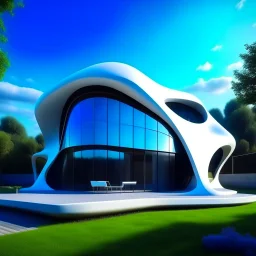 Casa campestre en forma de ostra marina, estilo Zaha Hadid, moderna, calidad ultra, hiperdetallada, 64k