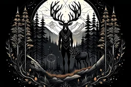 native forest goth with mountains and deer