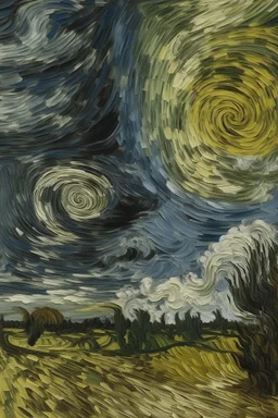 A white cloudy sky with tornadoes painted by Vincent van Gogh