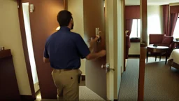 guy sniffs numbers on his hotel room door