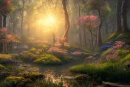 lightning sparkling flowers in floating glass balls, in forest, on lakeside in sunshine detailed matte painting, deep color, fantastical, intricate detail, splash screen, complementary colors, fantasy concept art, 8k resolution trending on Artstation Unreal Engine 5