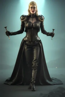 Cersei Lannister as evil mistress in black leather, dominatrix, bdsm, busty, cleavage, curvy, lena headay, angry, stern look. character design by cory loftis, fenghua zhong, ryohei hase, ismail inceoglu and ruan jia. unreal engine 5, artistic lighting, highly detailed, photorealistic, fantasy