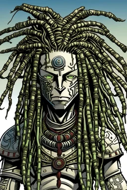 Picture of a white skin superhero with dreadlocks.