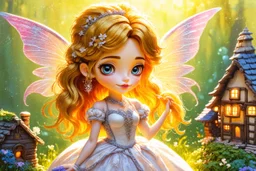 closeup, double exposure, merged layers, golden patina, corrosion, topographic lines, needle felt mohair cute chibi fairy princess, fairy village, watercolor and charcoal S<AI in sunshine
