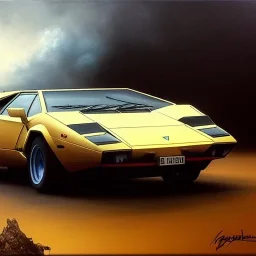 hyperrealism Drawing of 'Lamborghini Countach' by gaston bussiere, greg rutkowski, yoji shinkawa, yoshitaka amano, tsutomu nihei, donato giancola, tim hildebrandt,oil on canvas, cinematic composition,Sharp detail,extreme detail,fit full head inside picture,16k