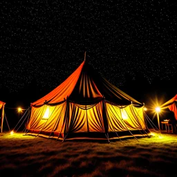 The tent was lit up under the stars.