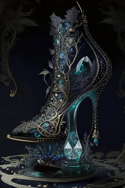 dark fantasy, intricate cover, a whimsical fairytale, shoe made of glass