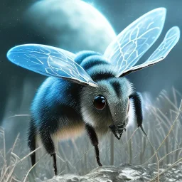 Ultra realistic bee. epic, highly detailed, concept art, unreal engine 5, god rays, ray tracing, RTX, lumen lighting, ultra detail, volumetric lighting, 3d, finely drawn, high definition, high resolution.