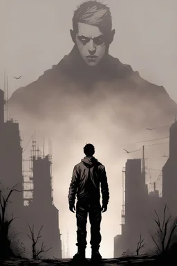 girl, standing, silhouette, comic book,post-apocalypse, gray background,