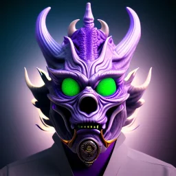 oni purple mask in galaxy, teal and purple smoke, detailed, realistic, 4k