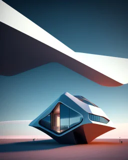 casa pequeña en una pendiente, ciencia ficción, estilo Zaha Hadid, calidad ultra, arte digital 3D, 8k