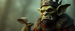 king troll mouse rabbit orc in style of Rembrandt and Fallout 4, with motion blur