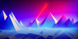 3d rendering. Abstract futuristic neon background. Fantastic landscape with glowing geometric triangular frame and mountains