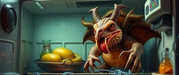 final boss pork turkey sloth demon in the fridge space craft in the style of fantasy art