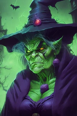 hulk as an old witch, anime style, depth of field, nvidia graphics, lightrays, trending art, movie poster