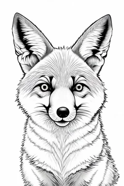 Simple outline colouring book page, portrait of a fox