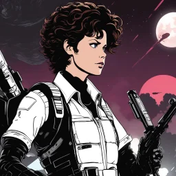 [wii No More Heroes style with thick lines] the iconic Alien scene with youthful Sigourney Weaver as Ellen Ripley in sloggy