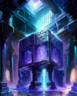 Atlantis palace dungeon room dungeon with a chrome cube floating over it painterly sci fi fantasy art