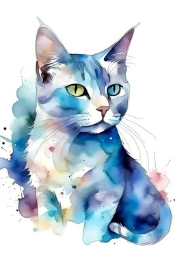 galaxy cat on white background watercolor style