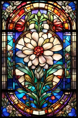 Çiçek simgesi kullanılmış vitray tasarımı