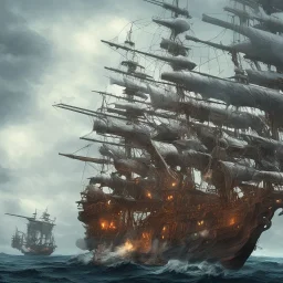 Skeleton pirates on a big, scary ship, artistically