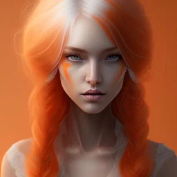 Fantasy setting, woman, two hues of hair, orange and white, more white hair, more orange hair, more orange hair, more white hair,