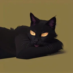 Gato negro durmiendo en la noche