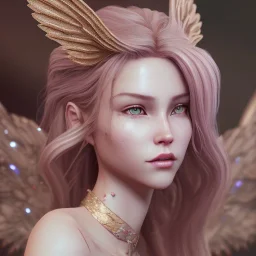 A portrait of a cute fantasy fairy, atmospheric, realistic, unreal engine, cinematic lighting, octane render, transparent, long blond hair, pink lips, extremely sharp detail, finely tuned detail, ultra high definition, 8 k, unreal engine 5, ultra sharp focus, accurate wings, positive smile, highlight luminous dress