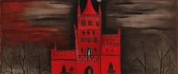 A dark red vampire castle designed in ancient Greek pottery painted by Paul Klee
