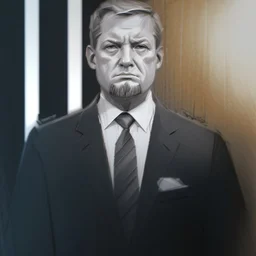 big president, strong noble, portrait, confident posture, concerned look, short beard; very short hair, politician suit; somber pencil sketch style, black and white, grayscale, graphite pen;