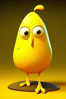 I want a cartoon-shaped egg with long legs and hands that are yellow in color and covered on the outside with yellow feathers.