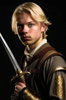 young blond adult royal guerd swordsman with rapier