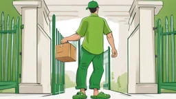 delivery man wearing green crocs shoes at the gate