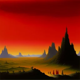 A red kingdom in a scorching desert painted by Caspar David Friedrich