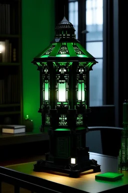 gaming table lamp inspired by palace, modern design, black and green color