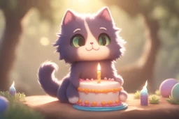 cute fluffy chibi cat birthday cake in sunshine Weight:1 detailed matte painting, deep color, fantastical, intricate detail, splash screen, complementary colors, fantasy concept art, 8k resolution trending on Artstation Unreal Engine 5 Weight:0.9