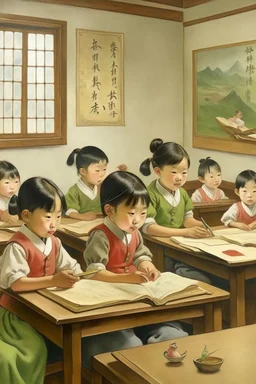 japanese childeren in classroom painting neoclassism