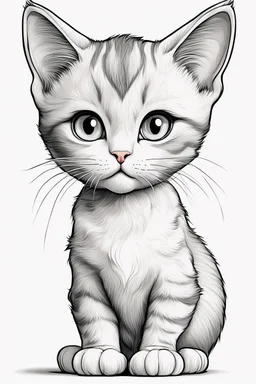 create a outlined cartoon coloring page of a baby cat. Pay attention to the details of the faces and White background, sketch style, use outline, clean line art, no shadows, no coloring, no shading, no grey.