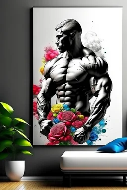 profile man wall art floral bodybuilder