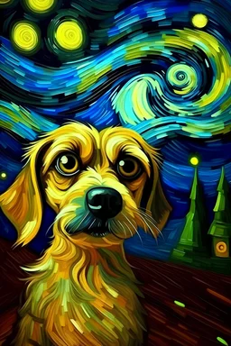 draw a portrait of dog, minion and space ship in van gogh style make it horror style