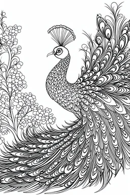 HAPPY NEW YEAR colouring page for kids,Peacock displays stunning plumage HAPPY NEW YEAR CELEBRATE, thick outline, low details, no shading, no colour