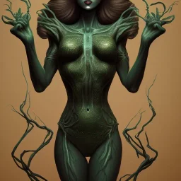 This spider woman is a formidable creature, with the body of a human woman and the head and legs of a spider. Her skin is covered in shimmering black scales, and her eyes glow a bright, otherworldly green. She is fast and agile, able to climb walls and ceilings with ease. She has venomous fangs and sharp claws, and she can spin webs of magical energy to ensnare her enemies. She is intelligent and cunning, and she is feared by all who encounter her in the realm of fantasy. She is often summoned b