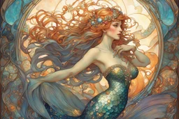 a beautiful mermaid with jewels elegant extremely detailed very attractive beautiful dynamic lighting colourful Alphonse Mucha