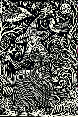 Linocut Russian folk tale witch