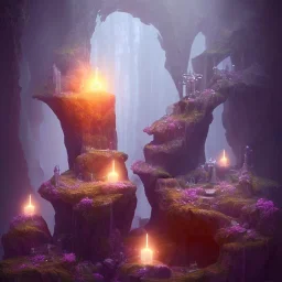 transparent crystal, on an altar in a foggy cave, cinematic,turqoise, bright light colors